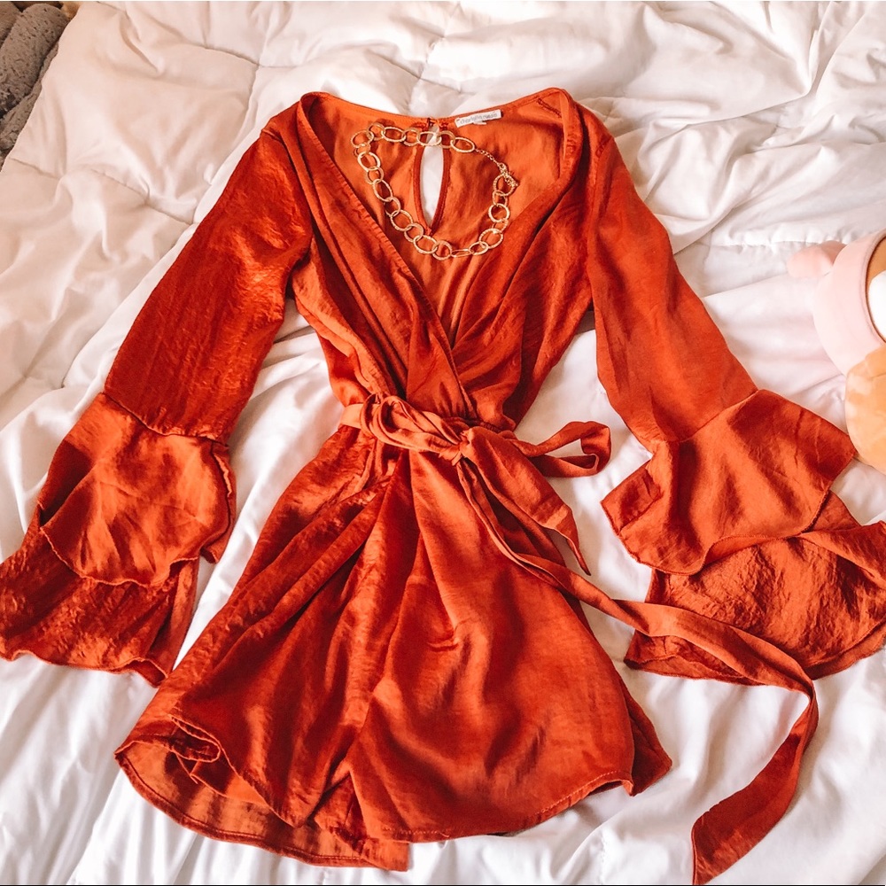 Orange Silk Ruffle Romper